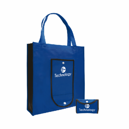 CN22 custom foldable non woven bag with pocket sewing stitched 100gsm compact shopping bag