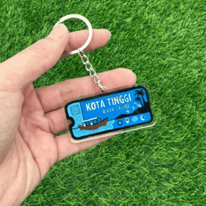 Custom acrylic keychains bulk printing service in Malaysia showing various anime and logo designs