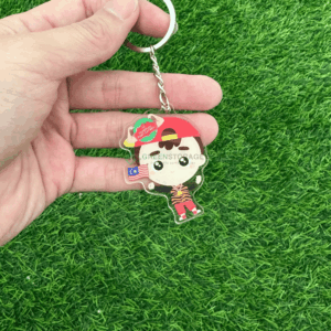 Custom acrylic keychains bulk printing service in Malaysia showing various anime and logo designs