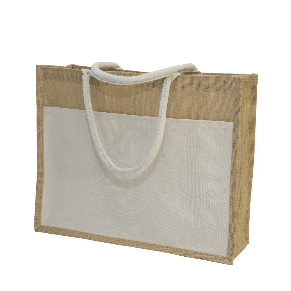 Custom large jute bag with canvas pocket JB03 A3 size hamper bag printing Malaysia