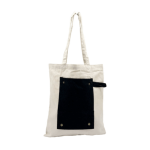 CB05 black ready stock foldable canvas bag with pocket 8oz cotton shopping tote