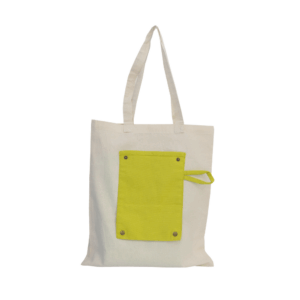CB05 lime green ready stock foldable canvas bag with pocket 8oz cotton shopping tote